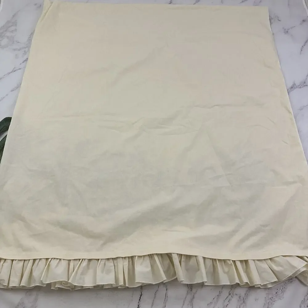 Martex Vintage 80s Queen Size Sheet Set Cream Blue Floral Ruffles Fitted Flat